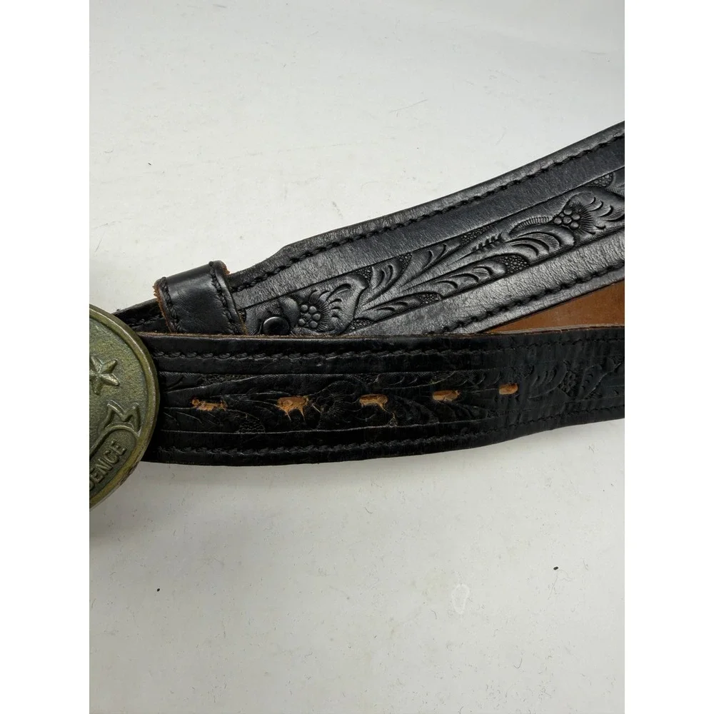 Sears Leather Belt Mens 38-40 Black Good Liberty Bell Bicentennial 1776-1976